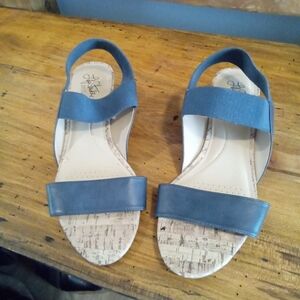 Life Stride Soft System Blue Cork Wedge Sandals Size 10M